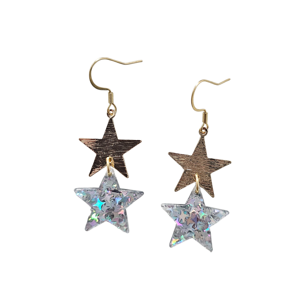 Silver Glitter Starry Earrings