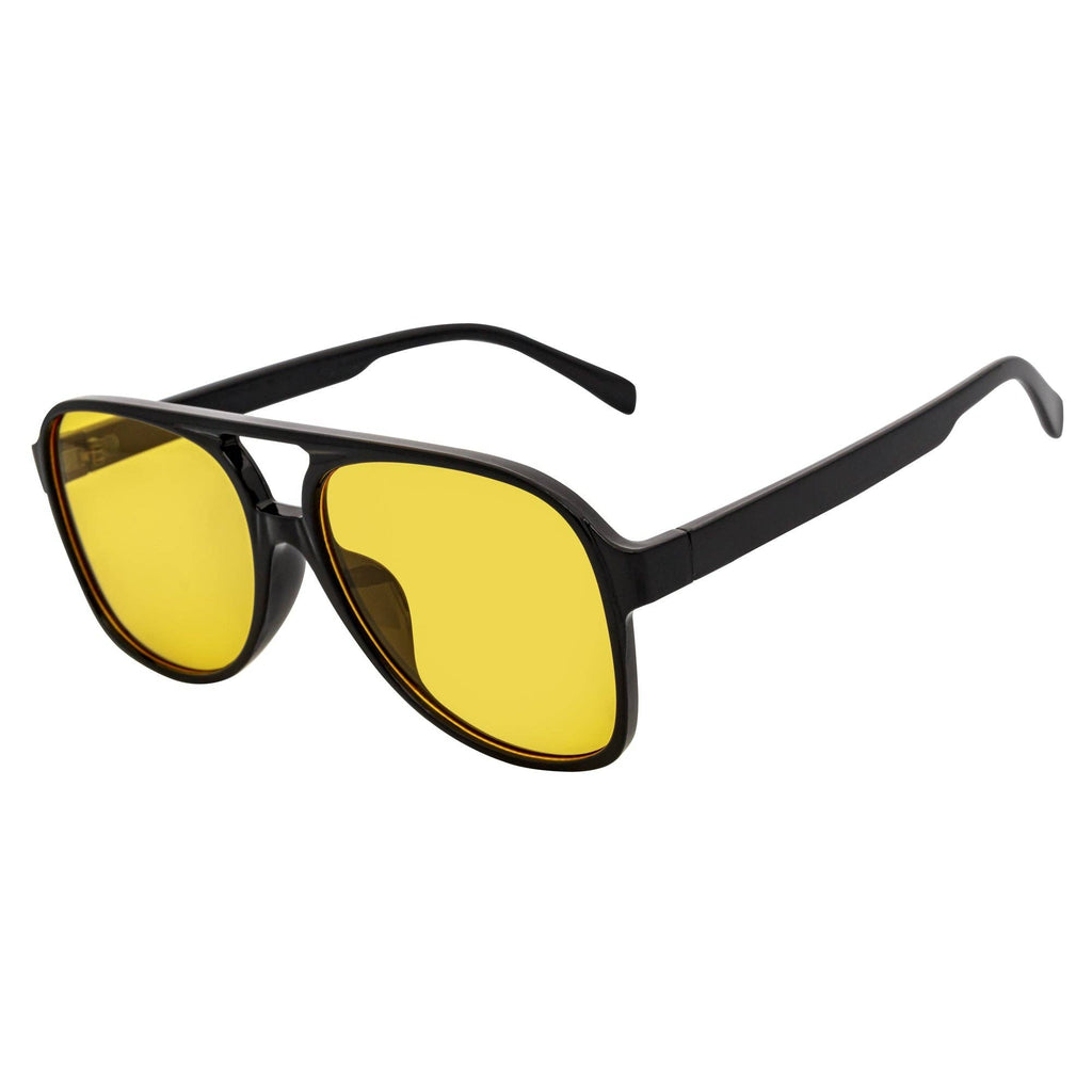 Black Yellow Large Flat Top Aviator Sunglasse