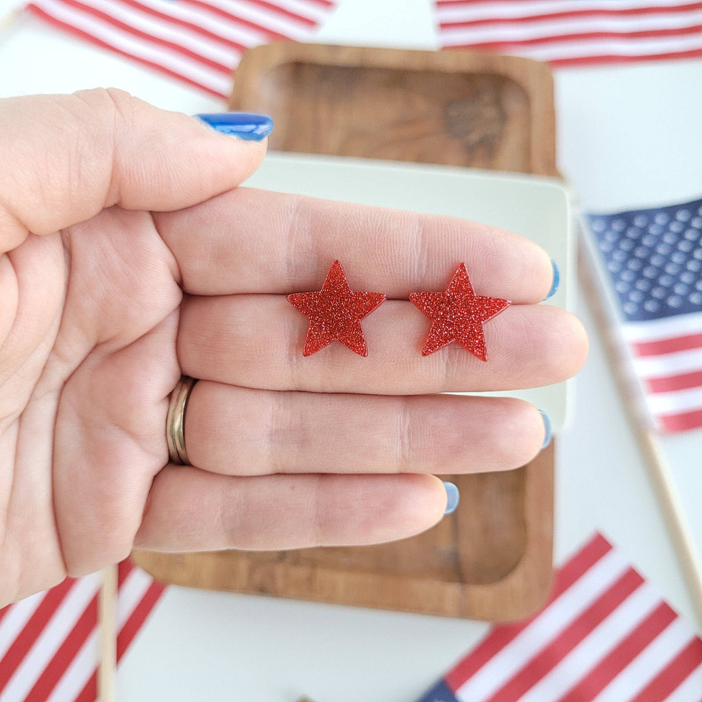 Red Liberty Star Studs