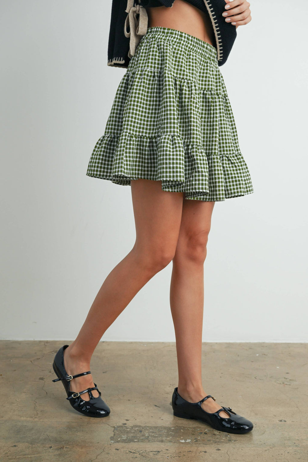 Olive High Waist Check Skirt