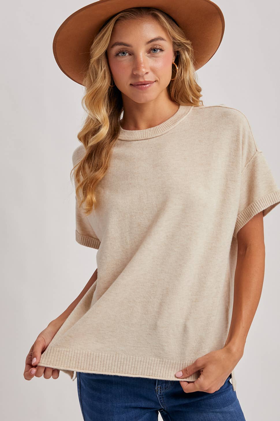 Oatmeal Crew Neck Knit T-Shirt