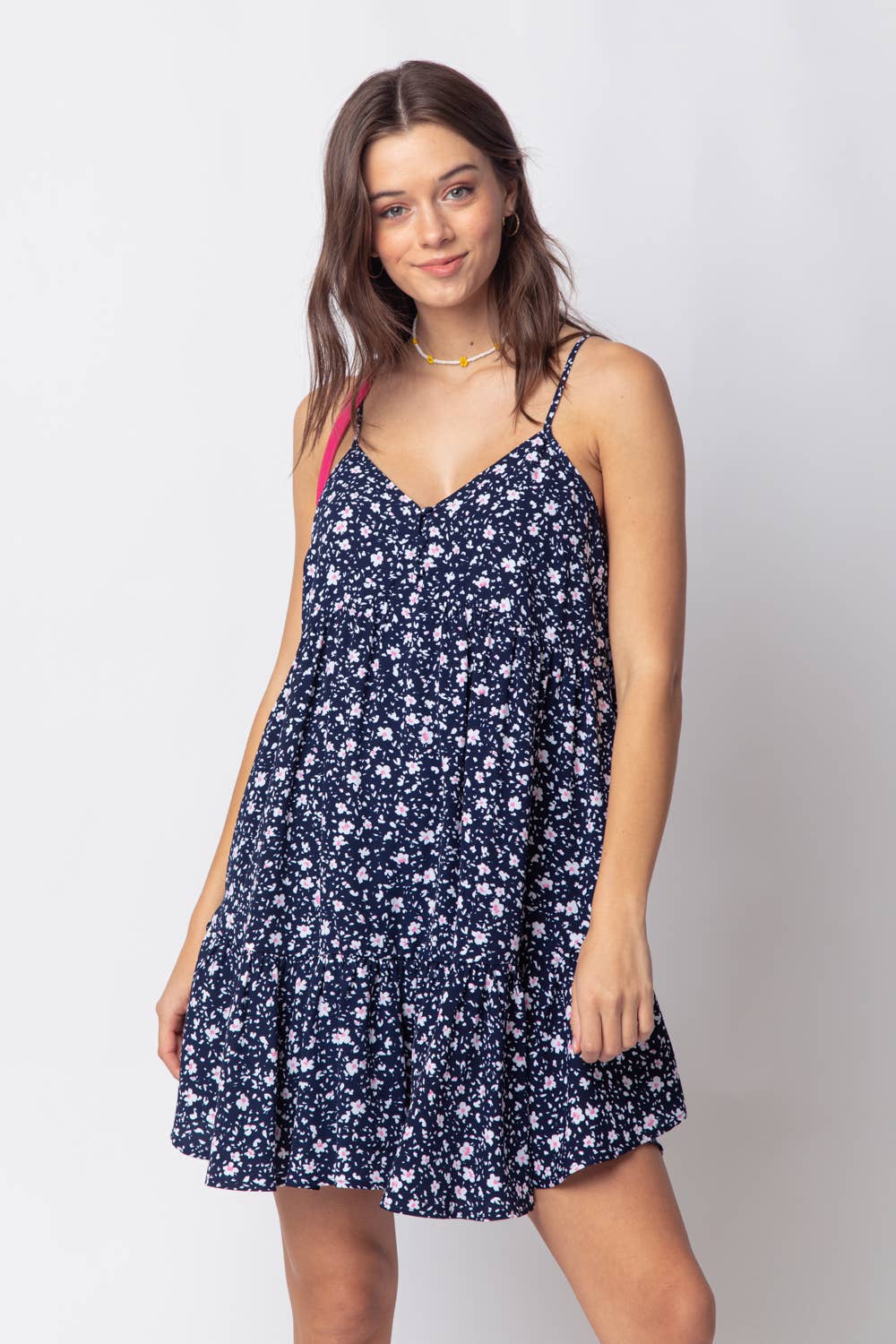 Navy Floral Babydoll Mini Dress