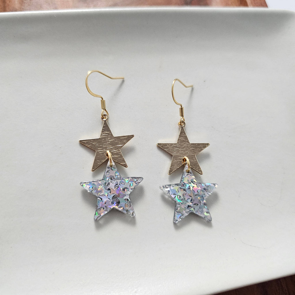 Silver Glitter Starry Earrings