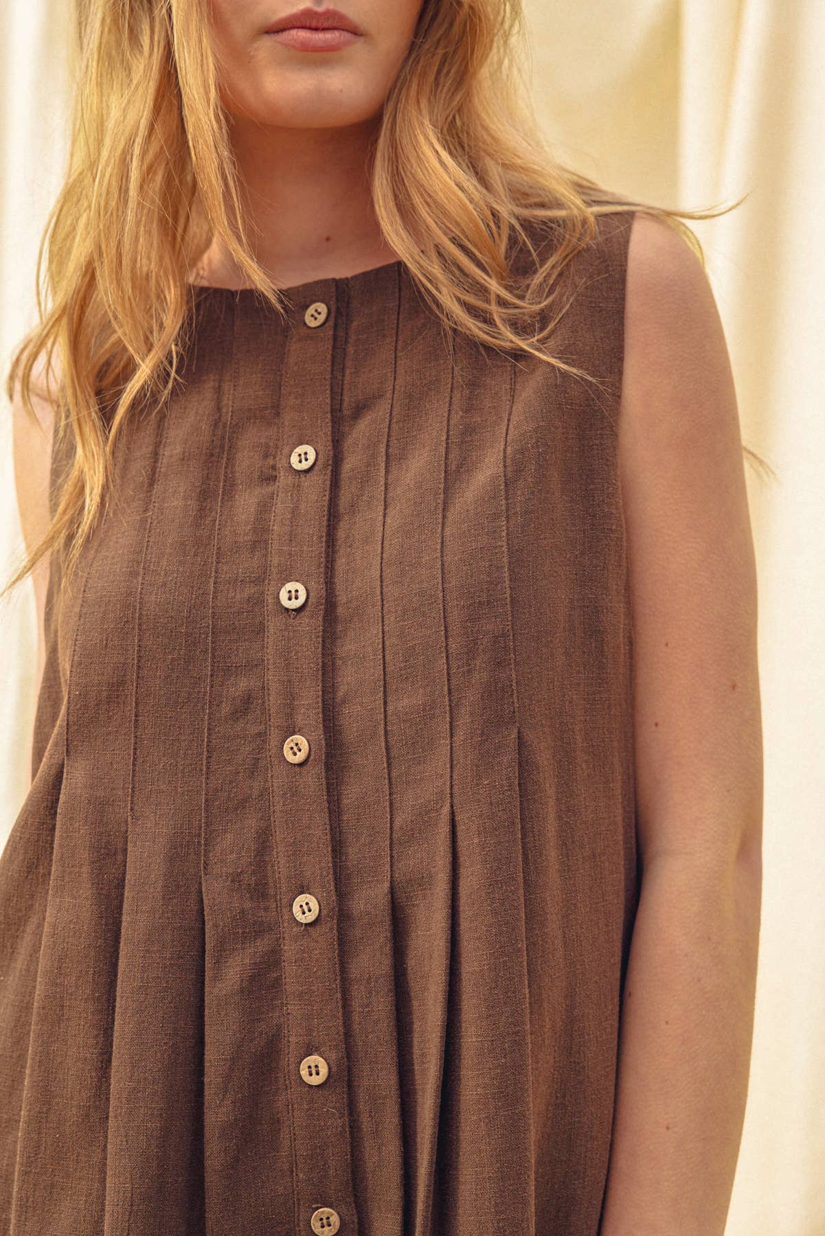 Brown Pleated Front Romper