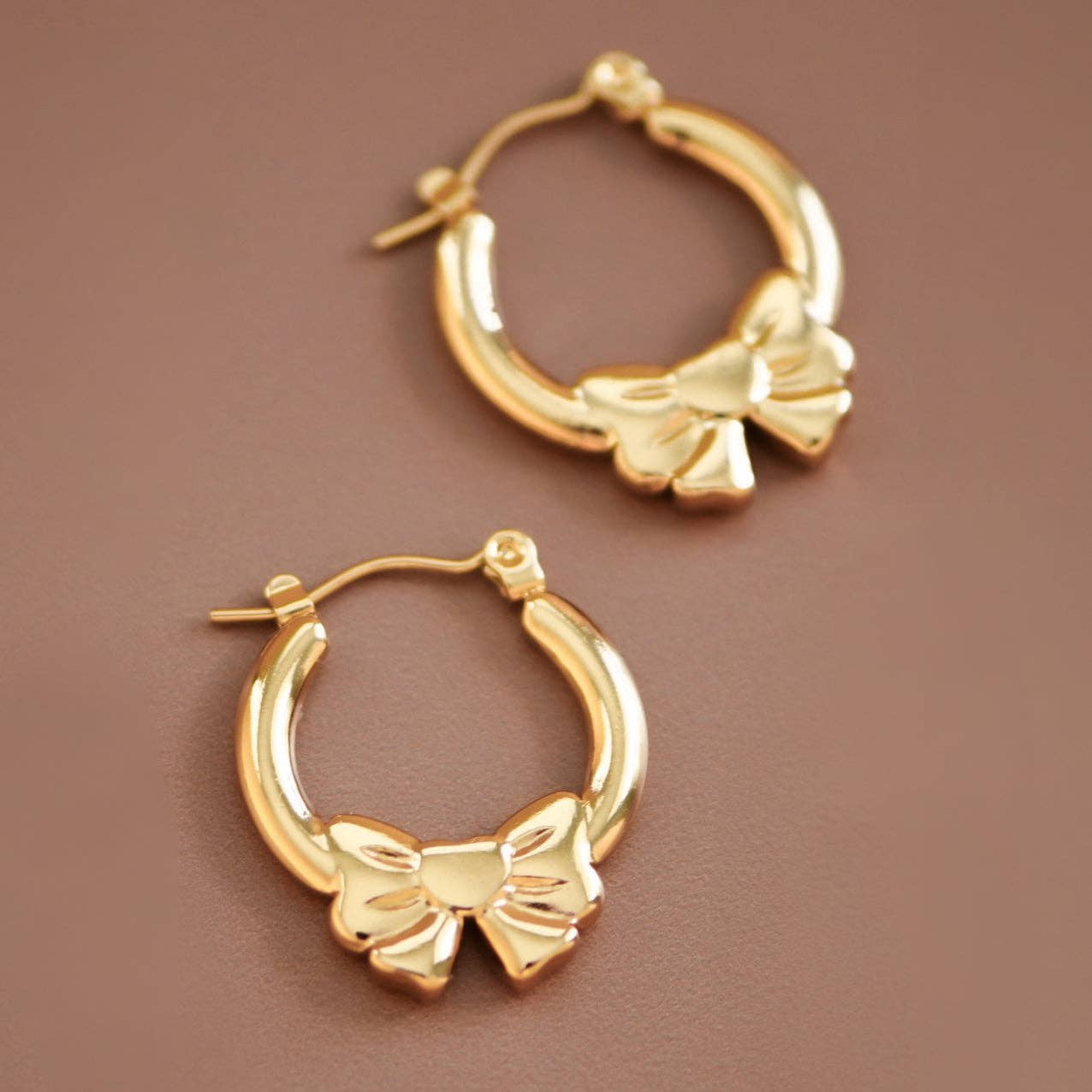 Gold Bow Stainless Steel Hoop Earrings