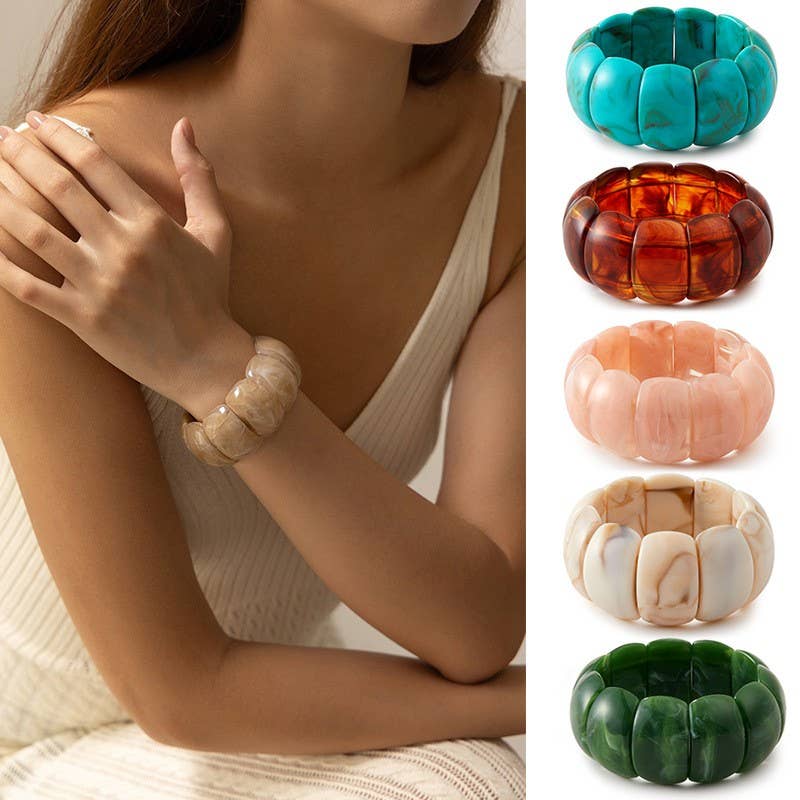 Pink Color-Block Acrylic Stretch Cord Bracelet
