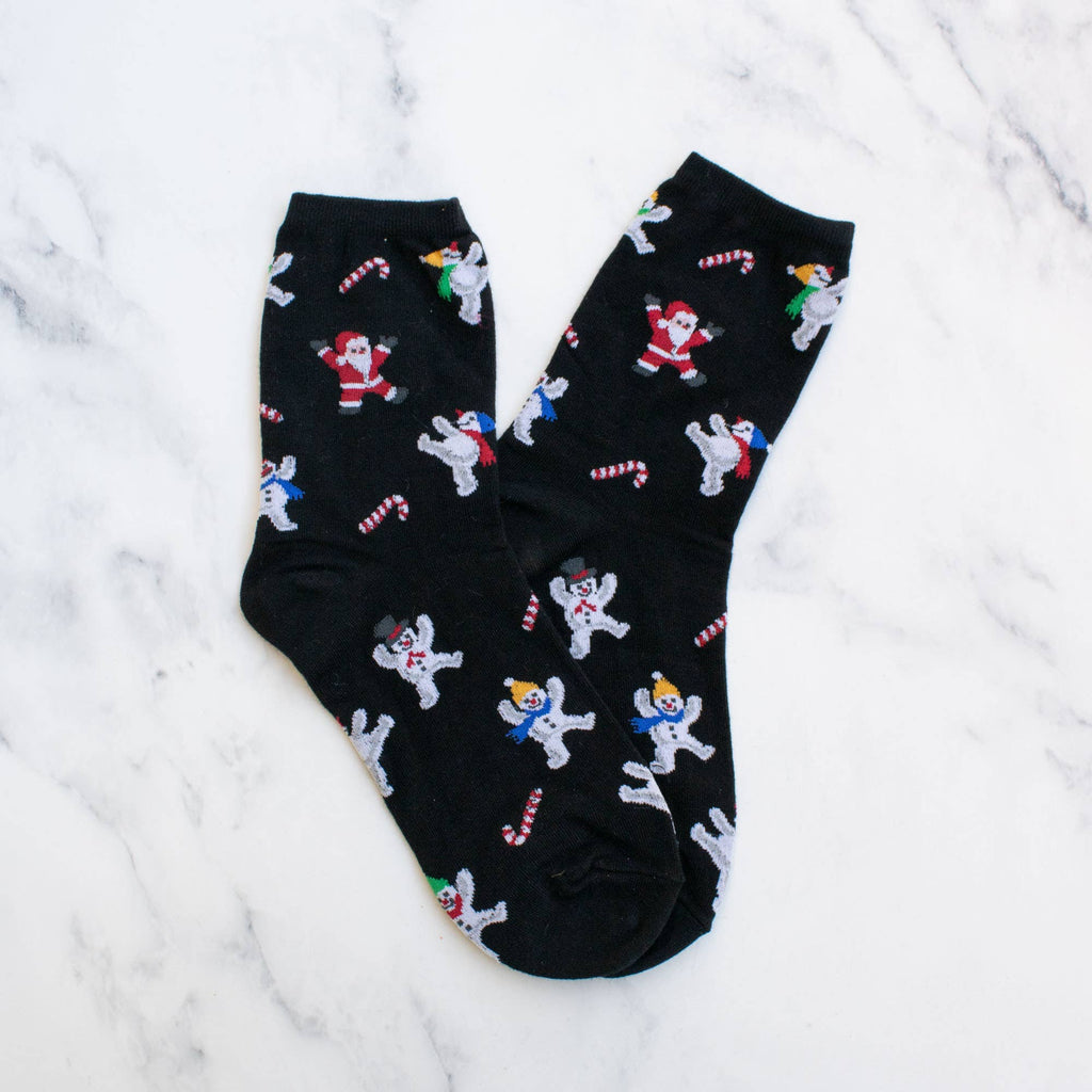 Green Women's Christmas Santa and Snowman Socks