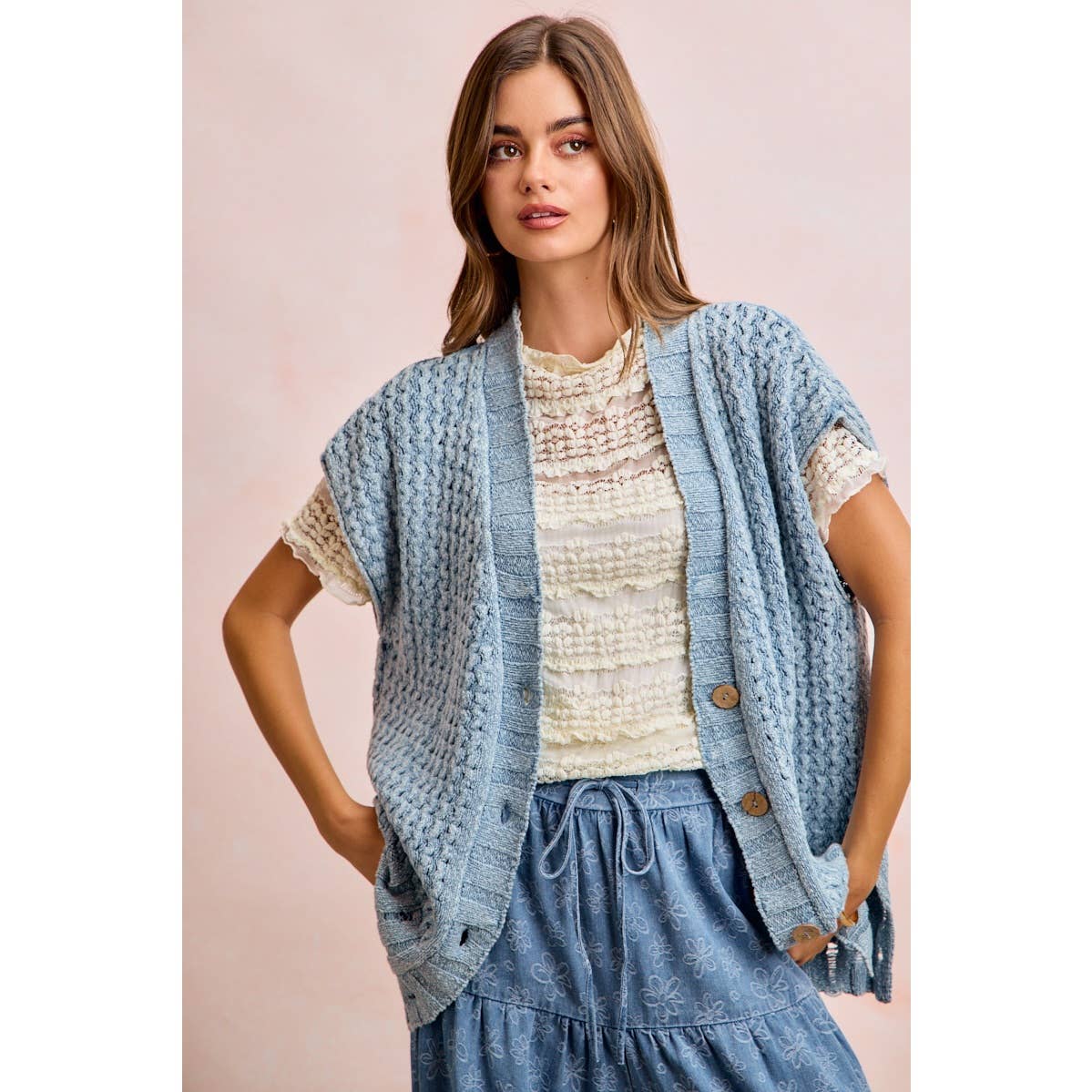 Washed Denim Knit Cardigan