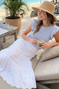 White & Blue Double Flutter Sleeve T-Shirt