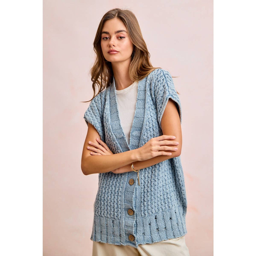 Washed Denim Knit Cardigan