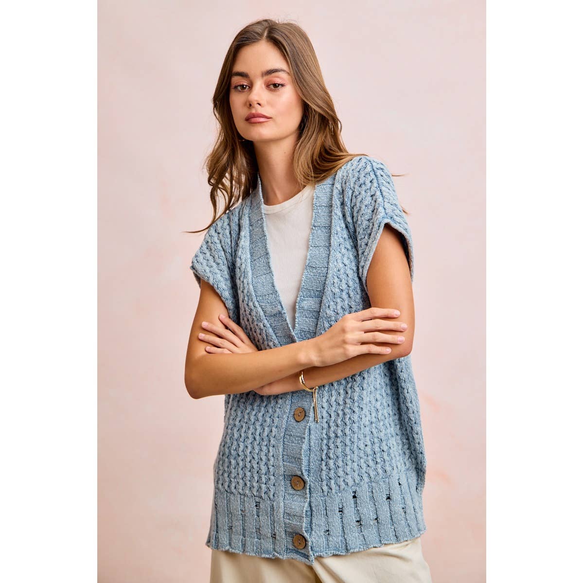 Washed Denim Knit Cardigan
