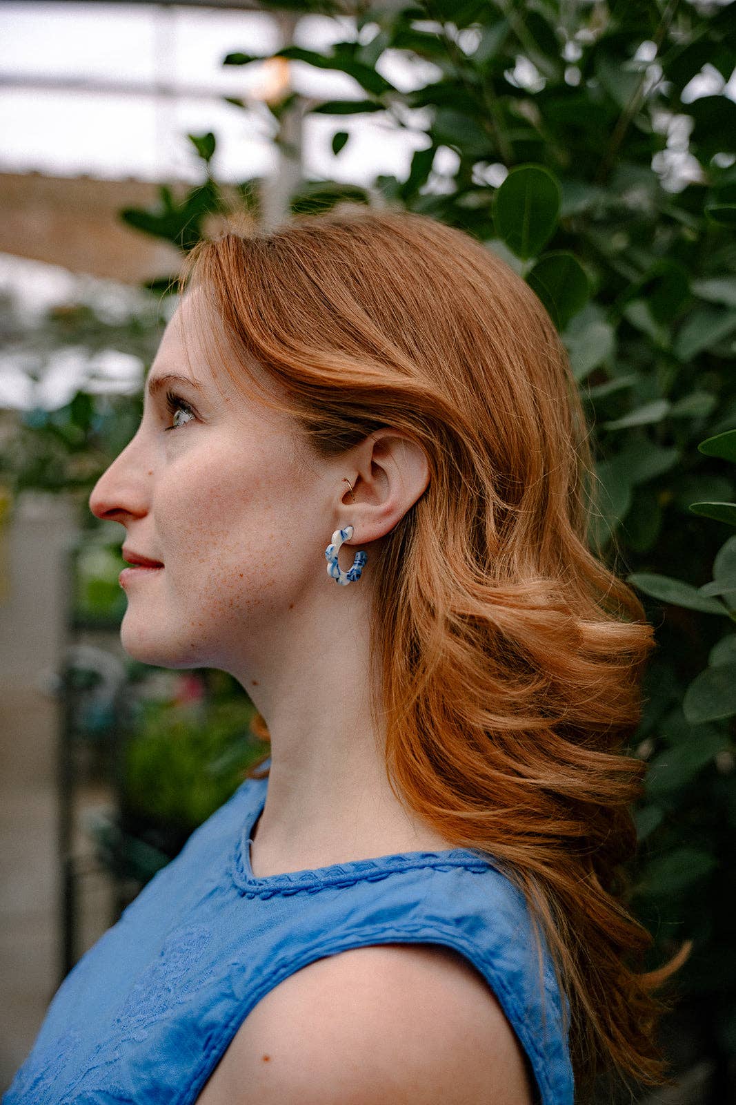 Greek Goddess Blue Flora Mini Hoops