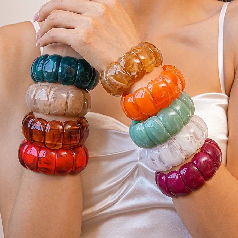 Pink Color-Block Acrylic Stretch Cord Bracelet