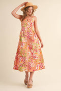 Ivory Pink Floral Midi Dress