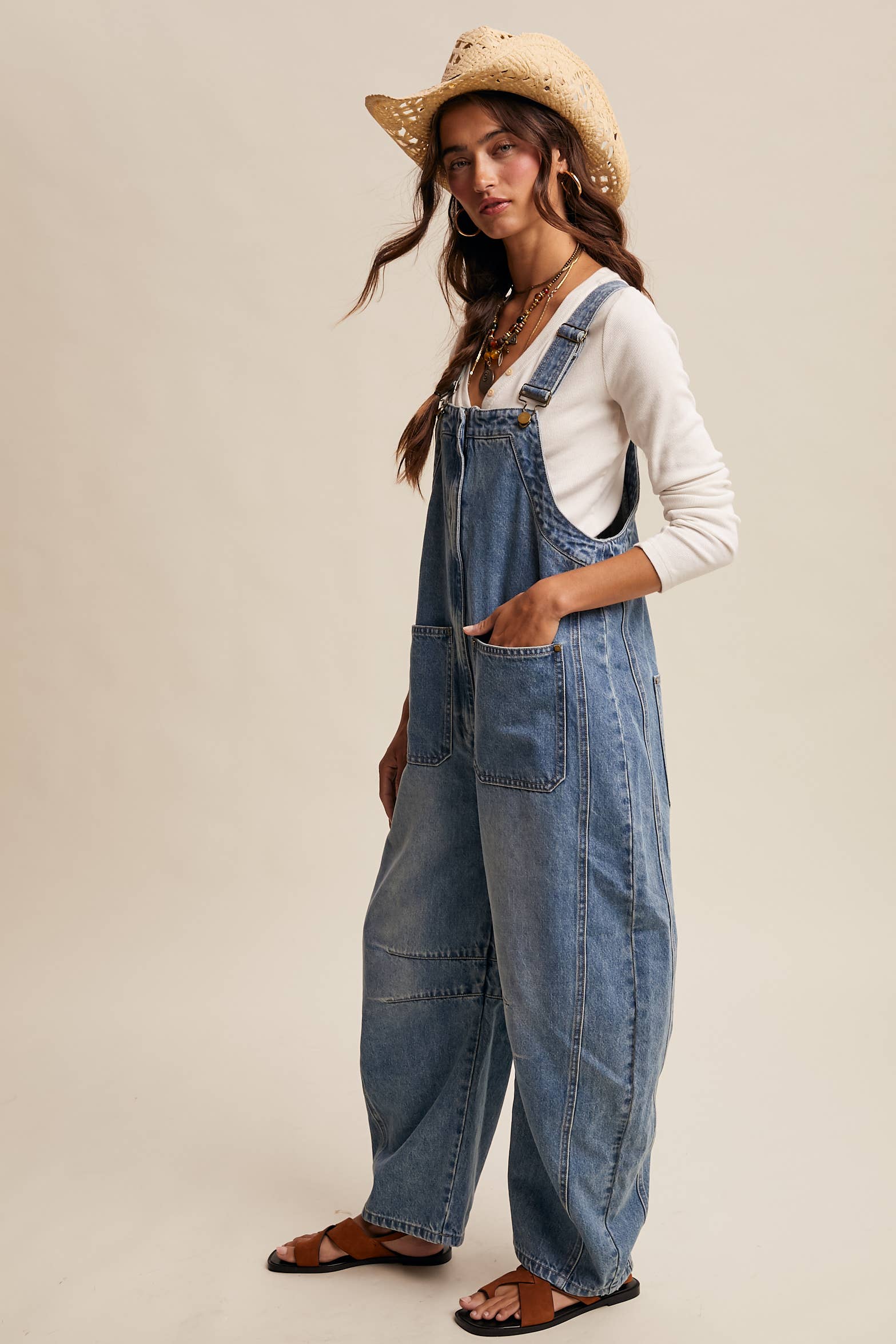 Western Wide Leg Denim Overalls