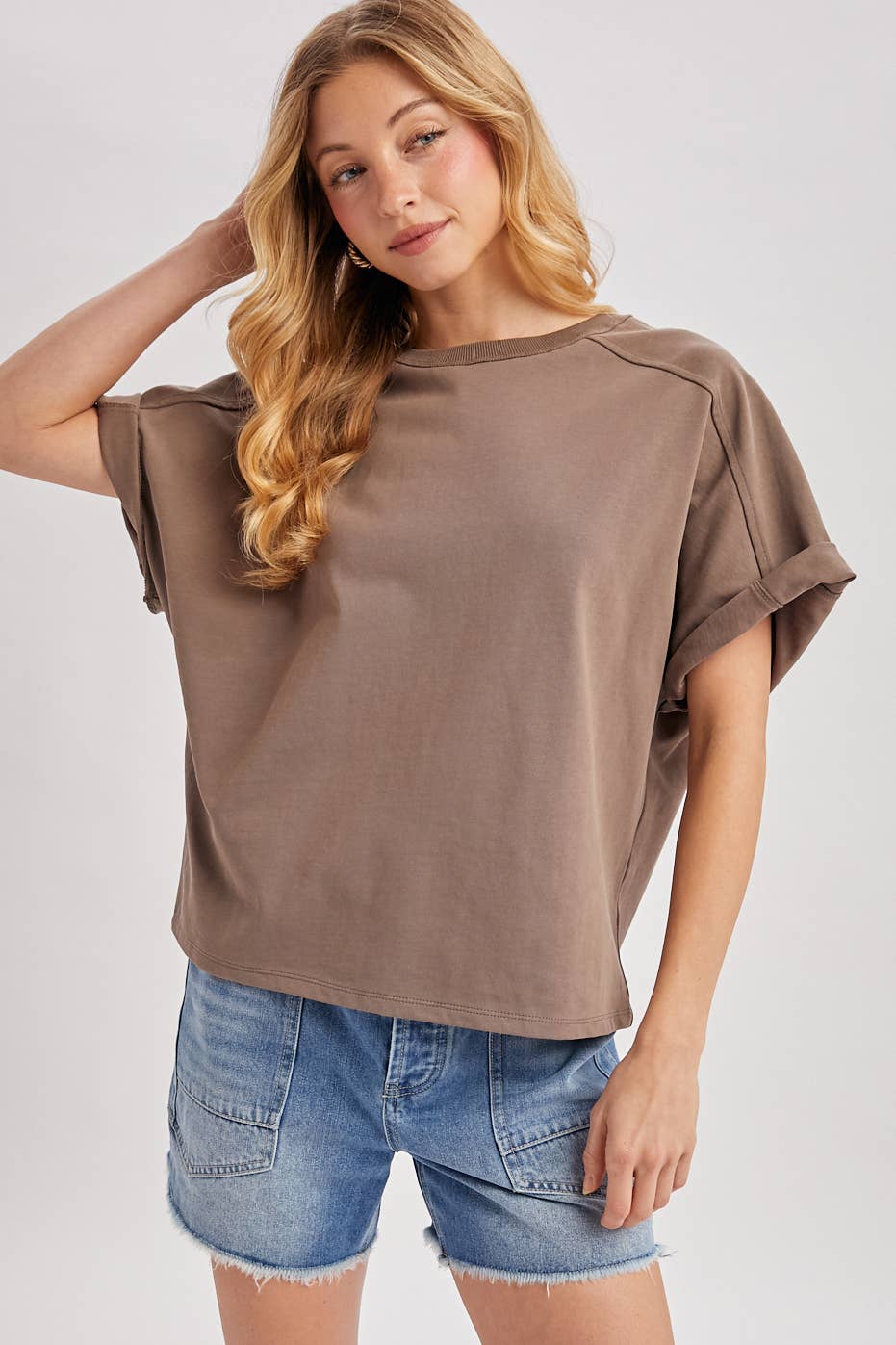 Mushroom Cotton Boxy Knit T Shirt