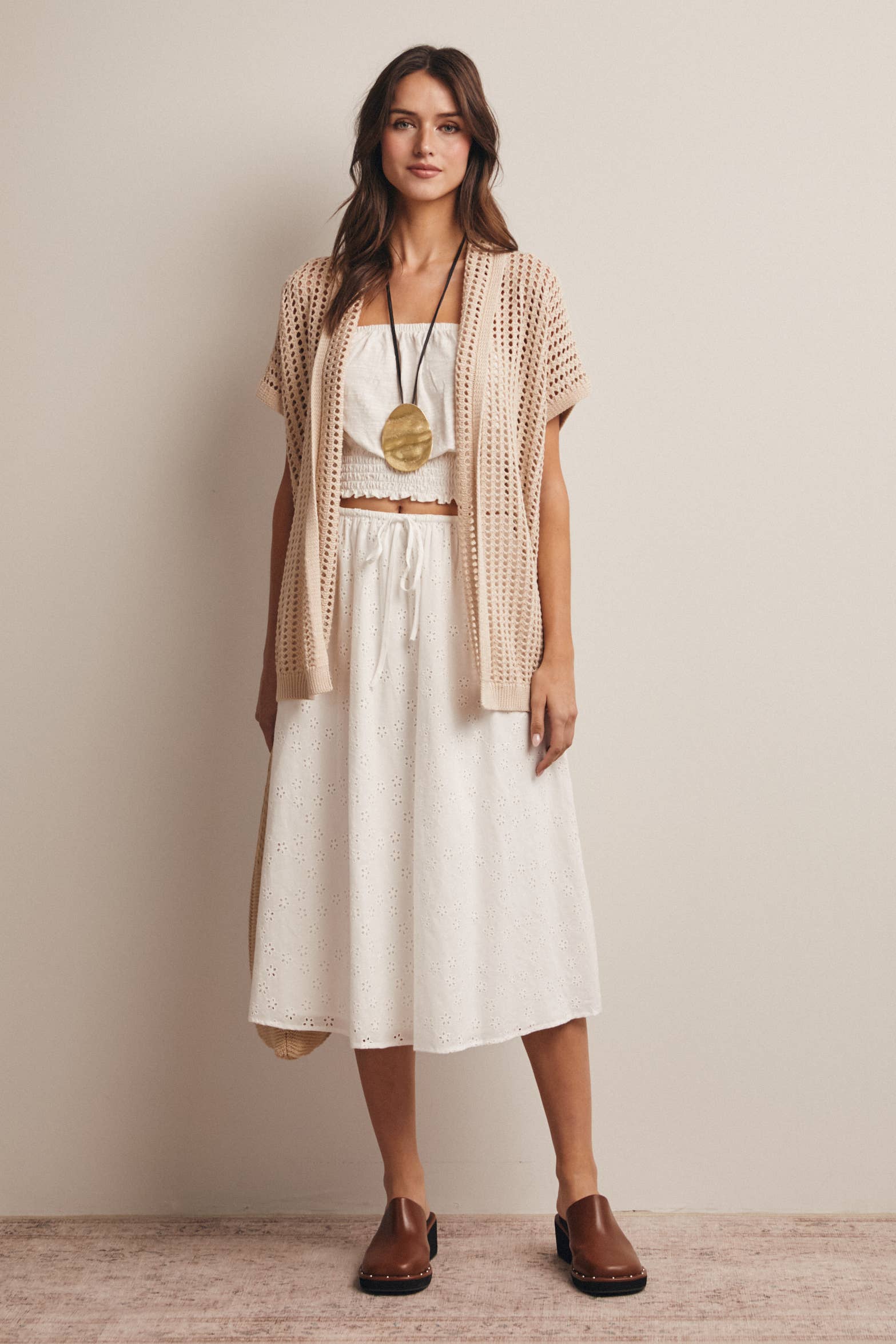 Natural Open Knit Belted Cardigan