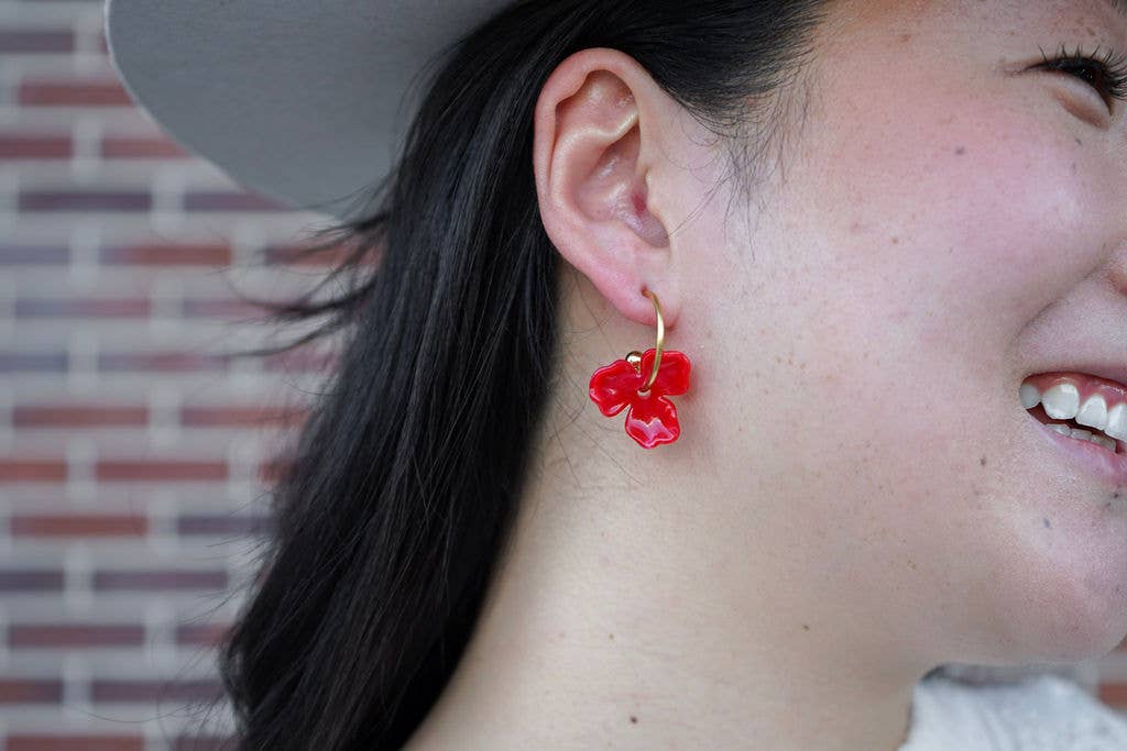 Poppy Red Magnolia Hoops