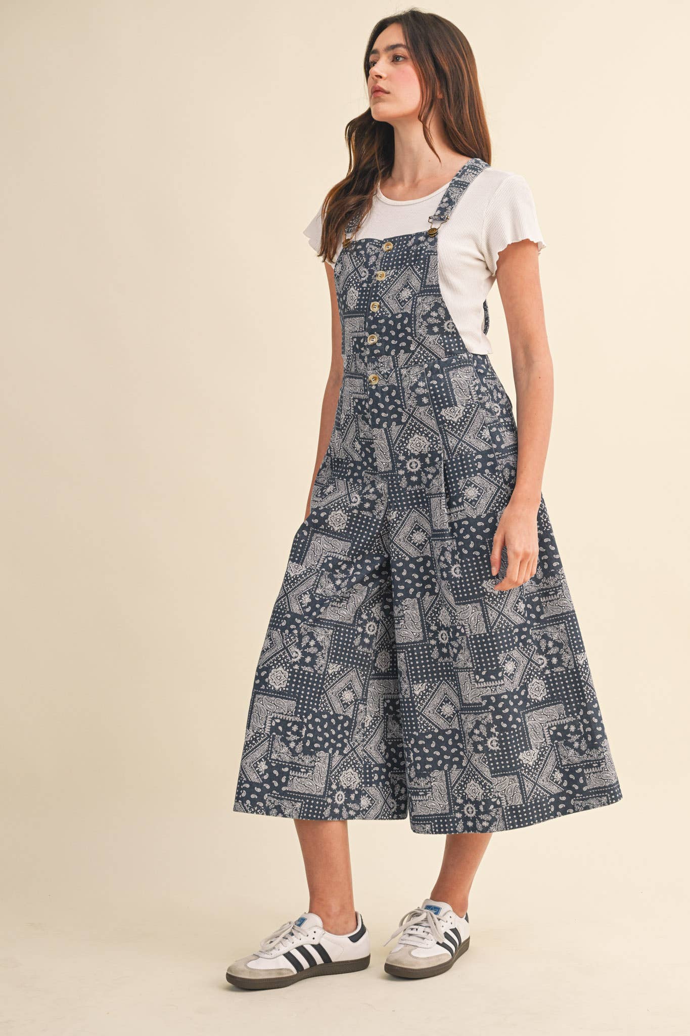 Blue & Navy Bandana Print Overalls