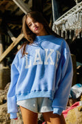 Blue Reversible Mock-neck Crop Sweatshirt