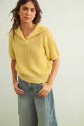 Butter Collared Short Sleeve Knitted Top