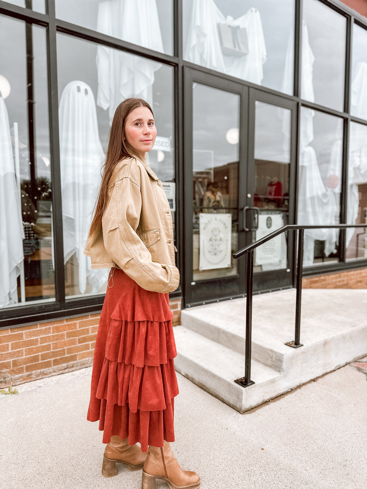 Brick Tiered Side Suede Skirt