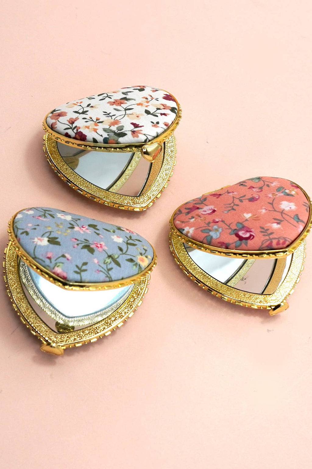 Off White Compact Floral Mirror