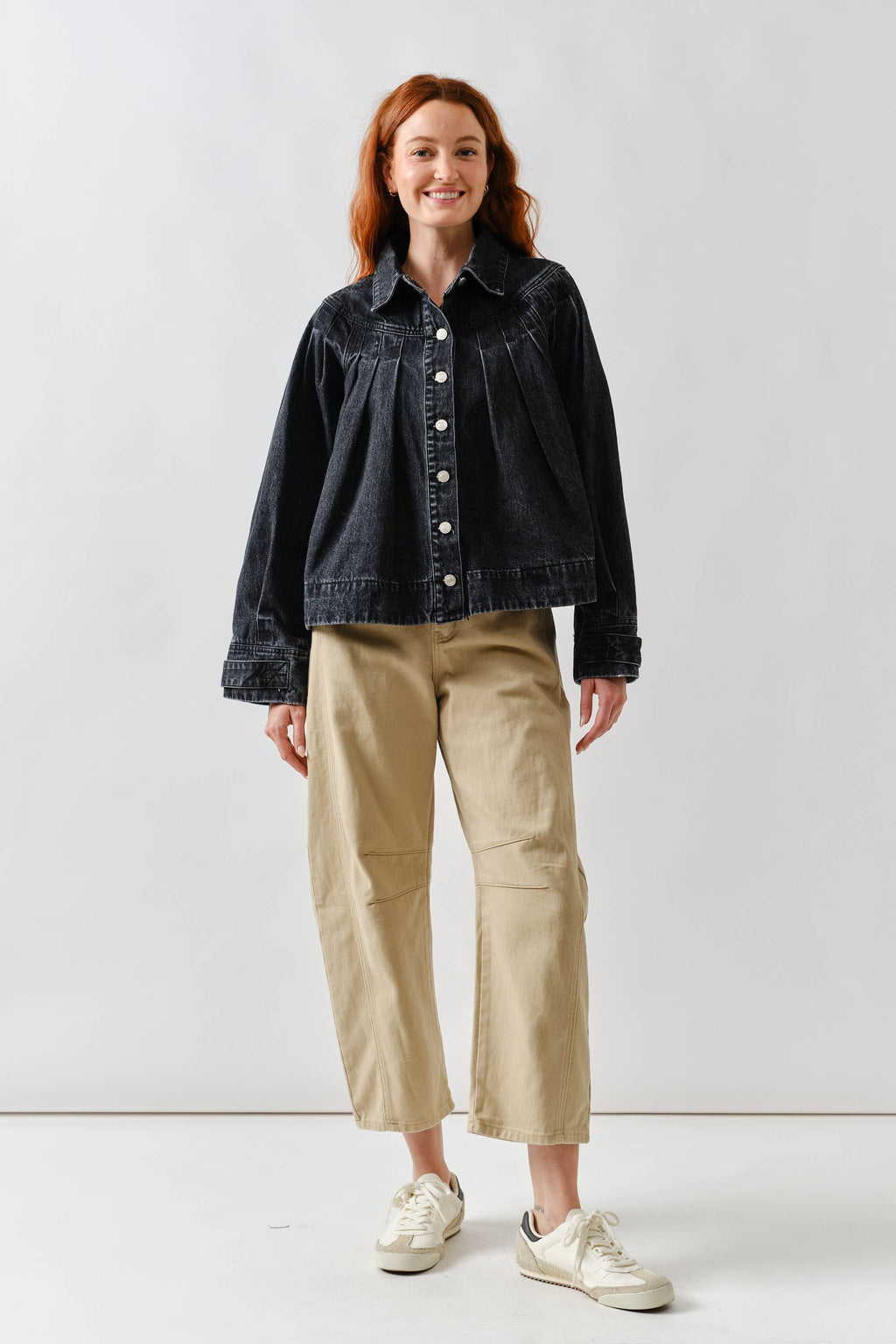 Washed Black Pleated Denim Jacket