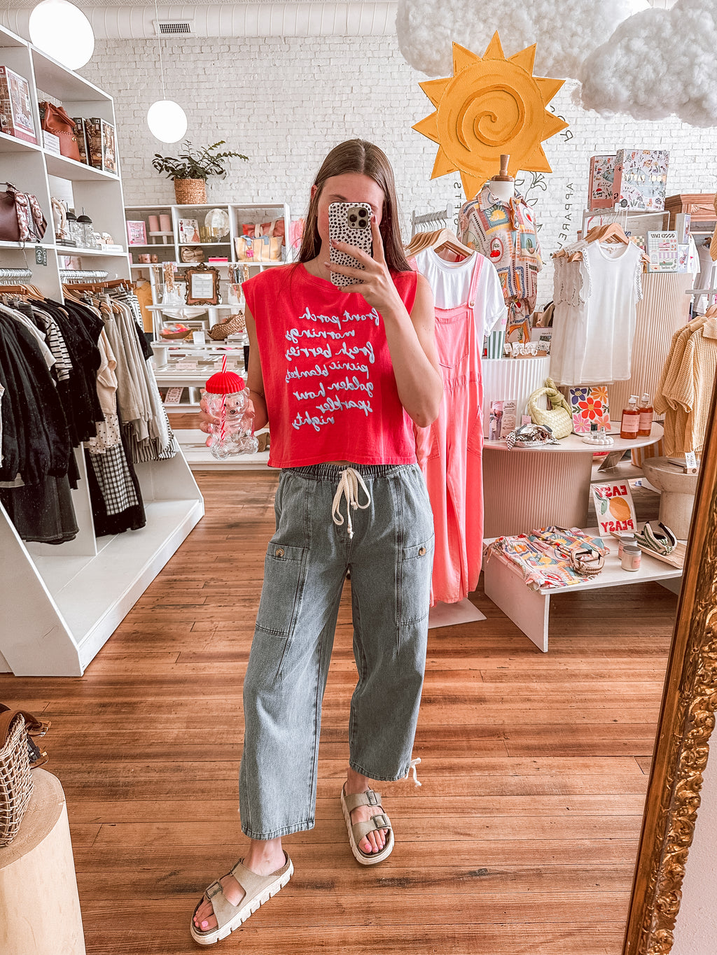 Washed Denim Drawstring Pants