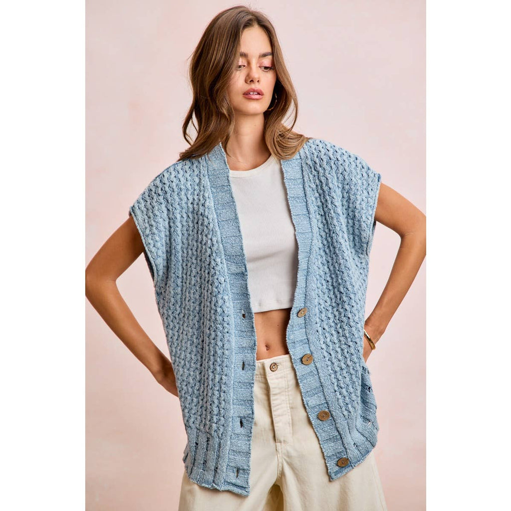 Washed Denim Knit Cardigan