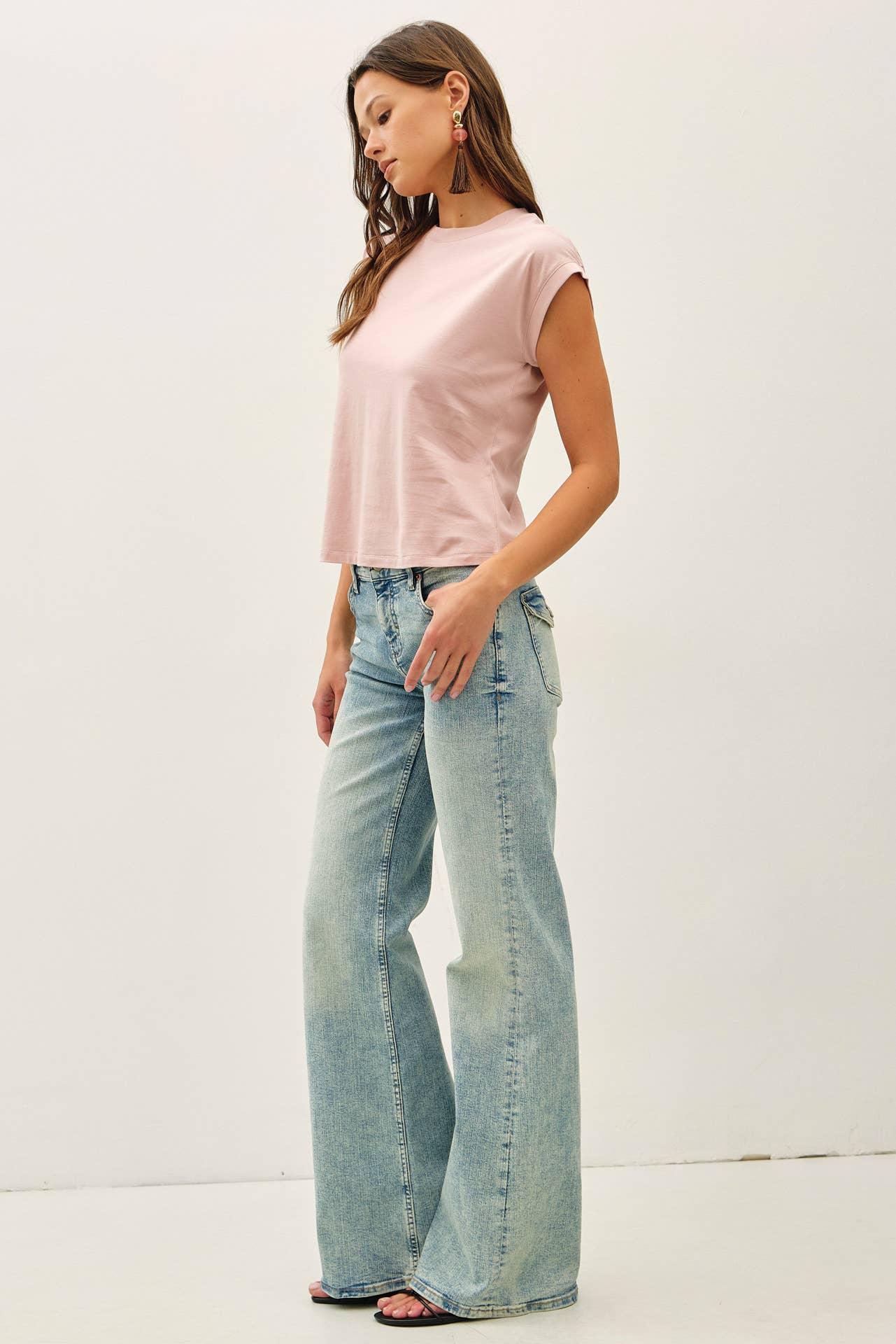 Dusty Pink Cap Sleeve Crew Neck