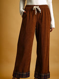Brown Plaid Cuff Corduroy Pants