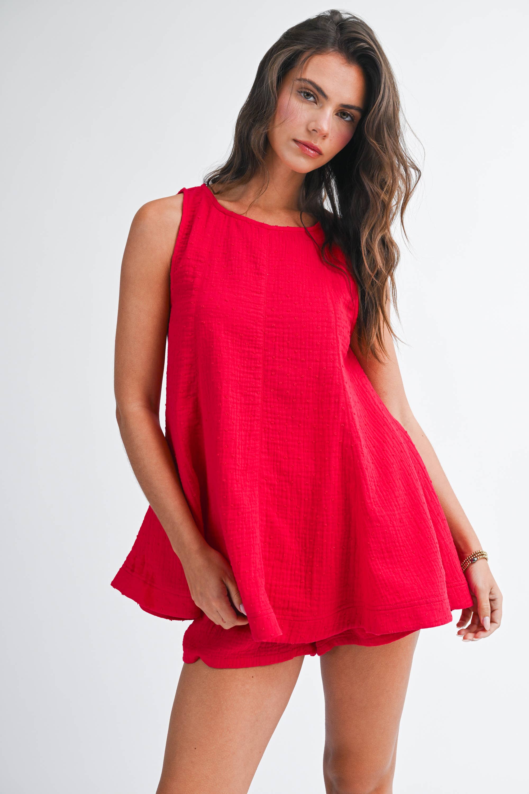 Cherry Smocked Babydoll Tank Top