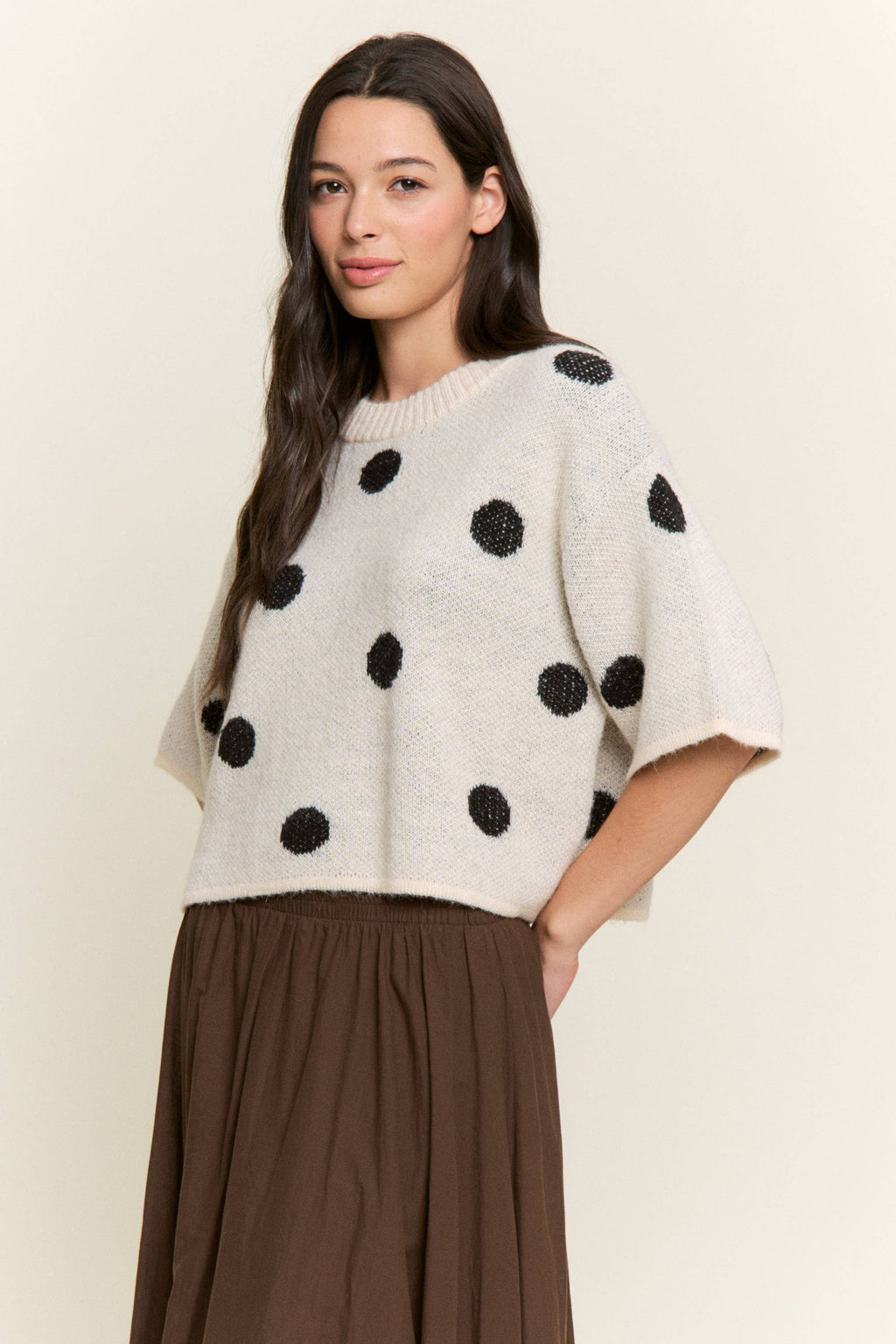 Ivory & Black Polka Dot Knit Sweater