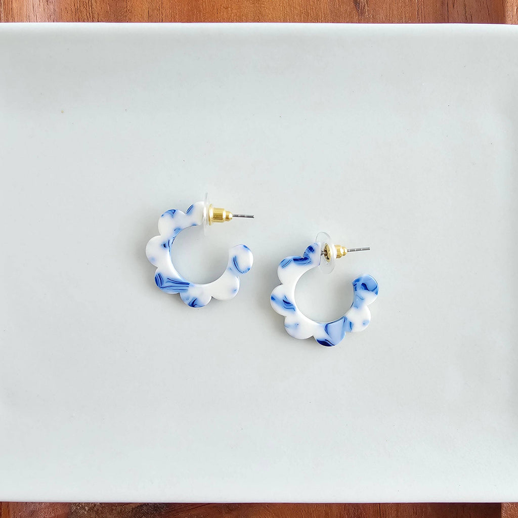 Greek Goddess Blue Flora Mini Hoops