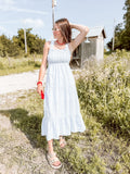 Blue & White Striped Smocked Maxi Dress