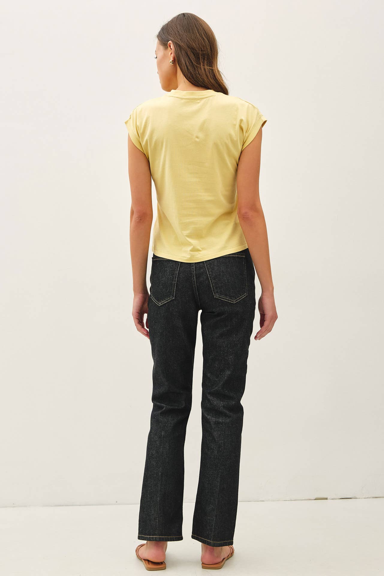 Dusty Yellow Cap Sleeve Crew Neck