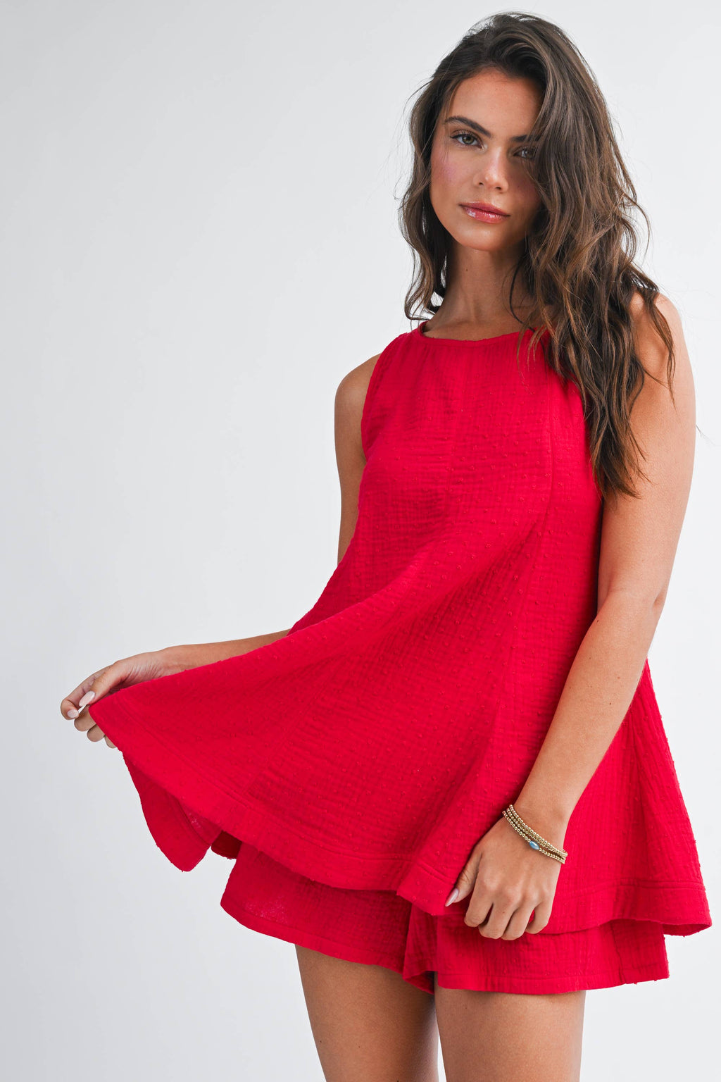 Cherry Smocked Babydoll Tank Top