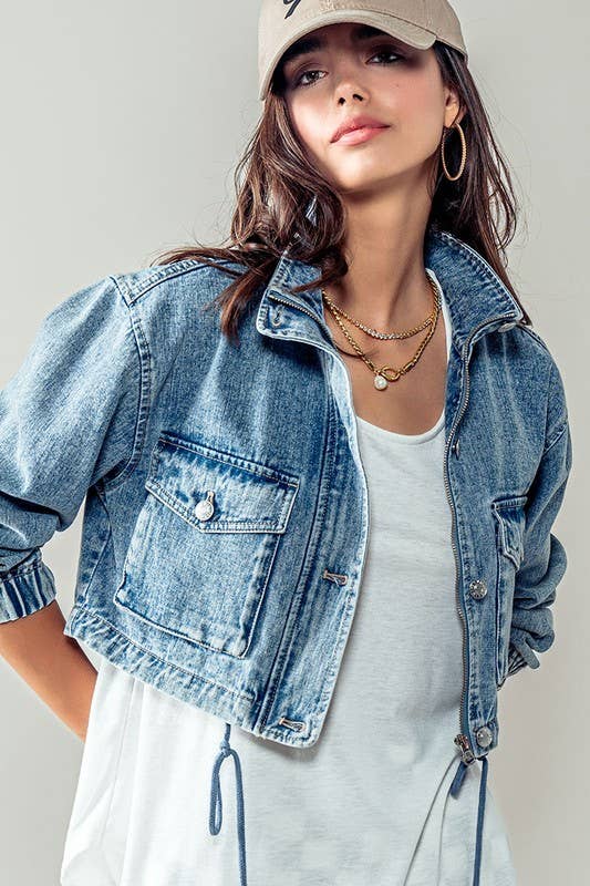 Utility Cropped Denim Jacket