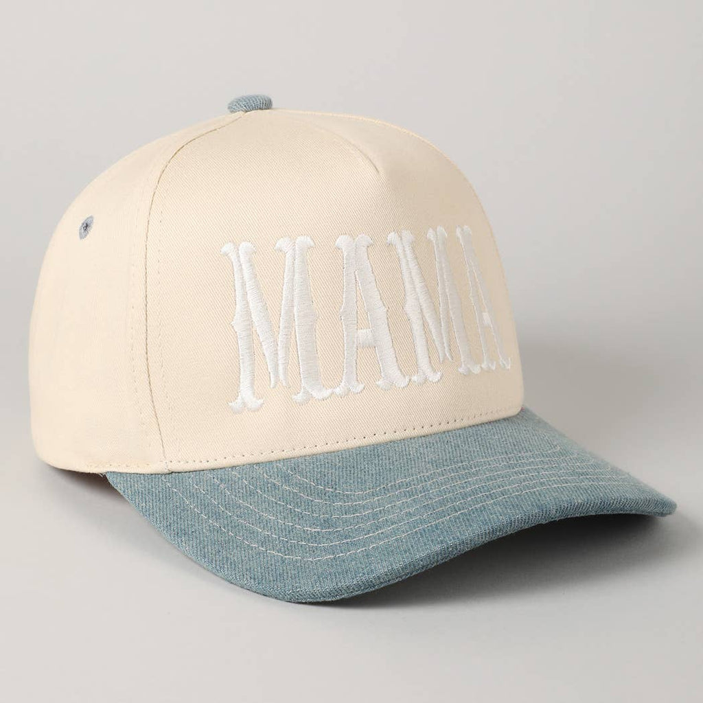 Denim MAMA Typographic Design Embroidery Baseball Cap