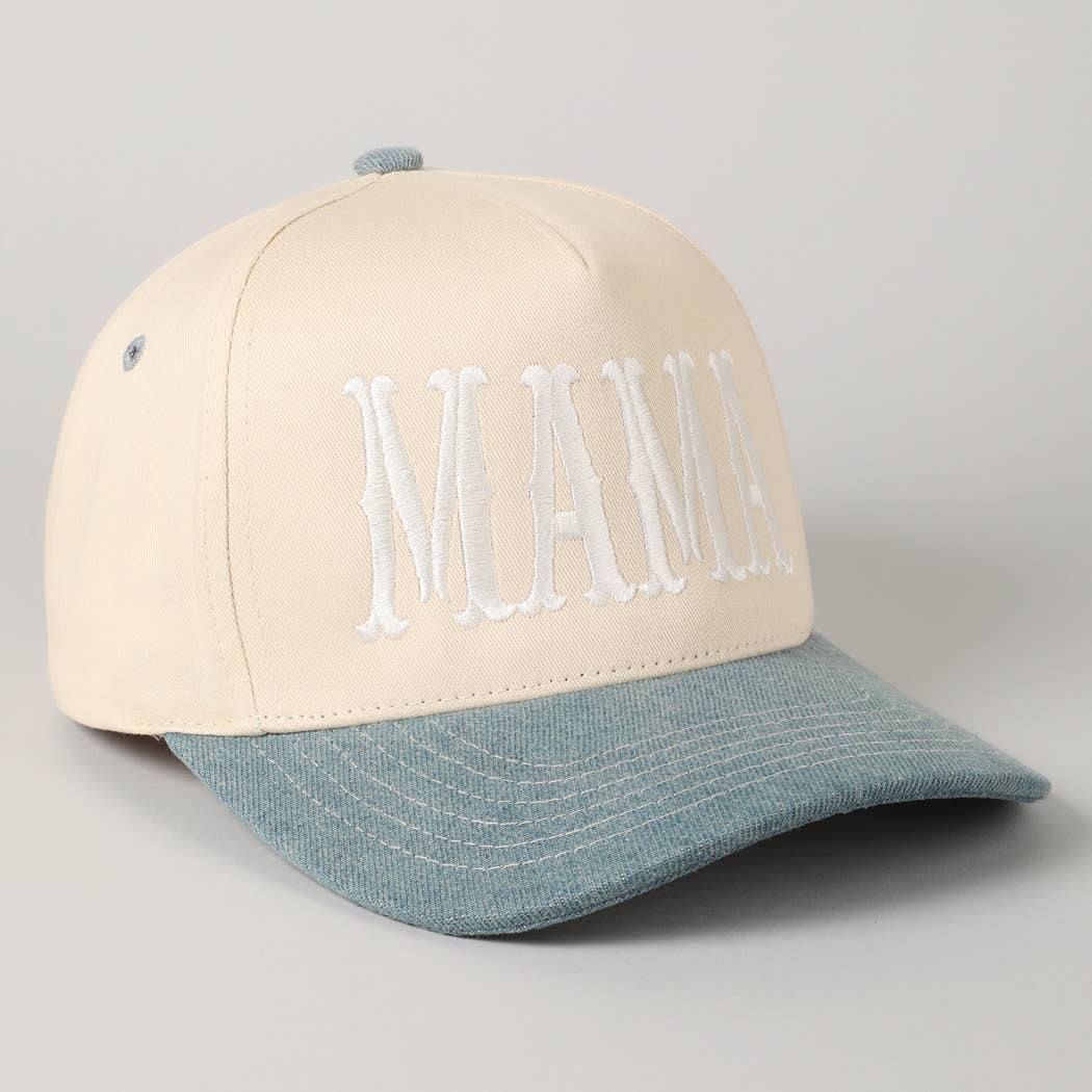 Denim MAMA Typographic Design Embroidery Baseball Cap