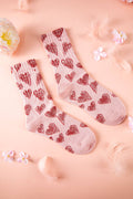 Pink Valentine's Day Vintage Heart Pattern Combed Cotton Socks
