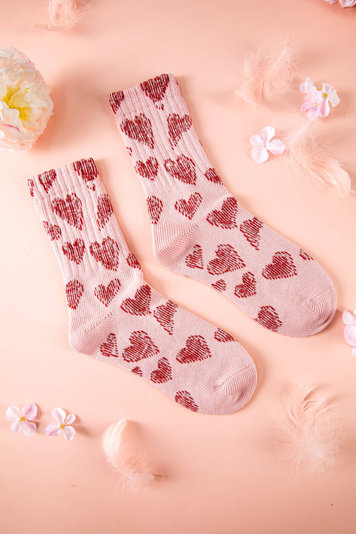 Pink Valentine's Day Vintage Heart Pattern Combed Cotton Socks