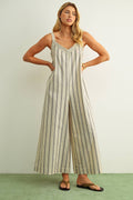 Oatmeal & Black Stripe Jumpsuit