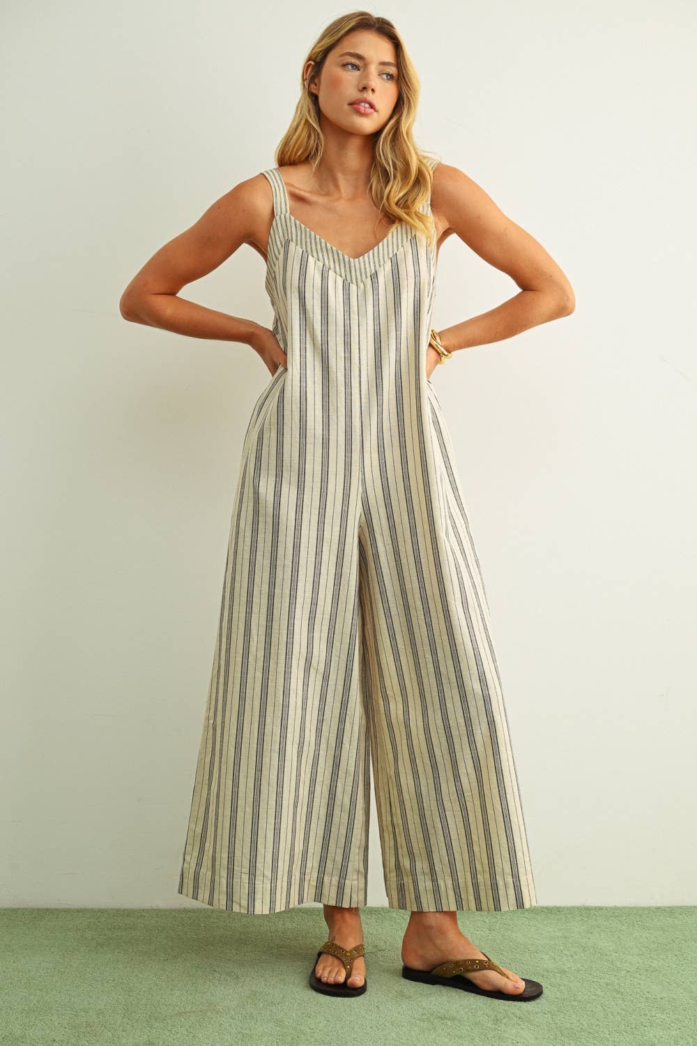 Oatmeal & Black Stripe Jumpsuit