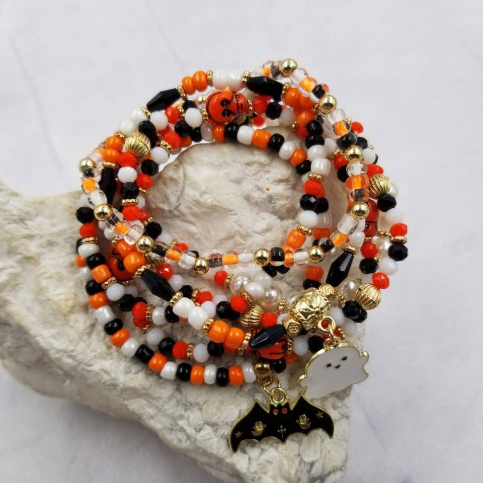 Halloween Ghosts & Bats Bead Bracelet