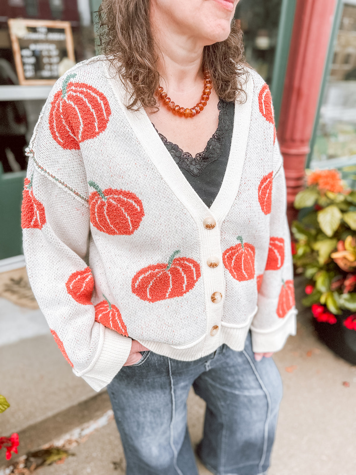 Ivory Pumpkin Knit Cardigan