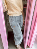 Washed Denim Drawstring Pants