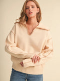 Ivory Beige Contrast Stitch Sweater