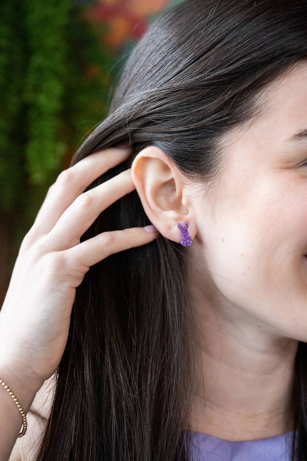 Purple Glitter Bunny Studs